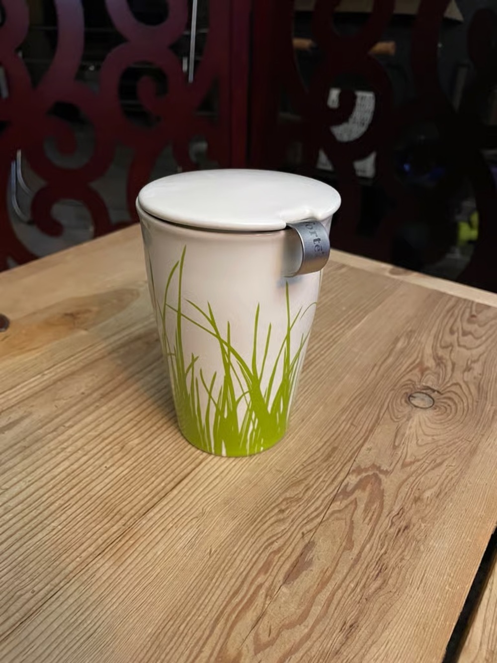 White & Green Ceramic Tumbler with Lid - Glass Art Home Accent